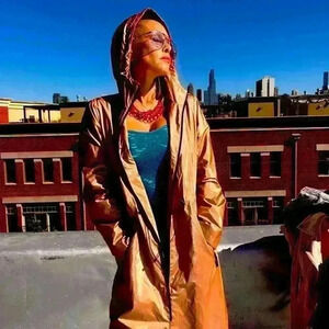 BERNARDO metallic rose gold Insulated Rain Coat with hood medium